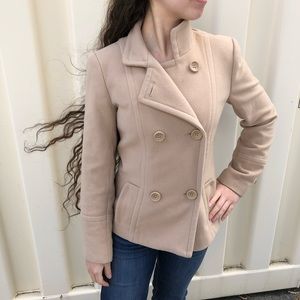 Zara wool pea coat beige button